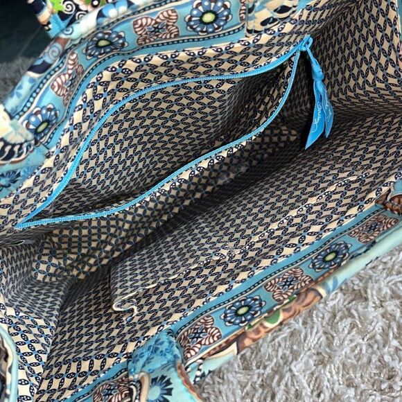Vera Bradley Bali Blue & Hope Garden Structured Tiki Tote with Caning RARE - Picture 11 of 16